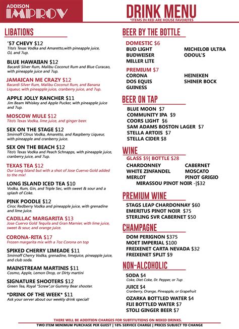 addison improv|addison improv menu.